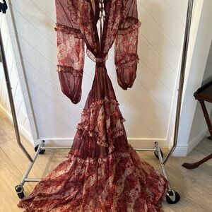 Elegant Red Floral Maxi Dress